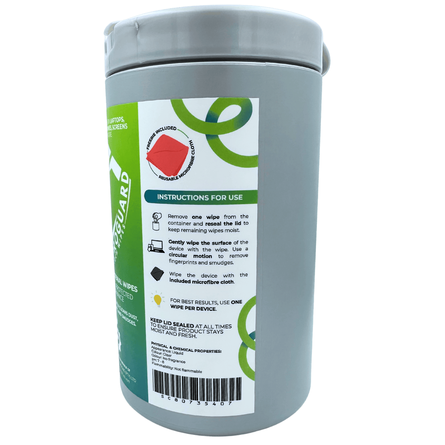 Super Communications  Tech Wipe ProGuard Anti-Bacterial Device Cleaning Wipes + Reusable Microfibre Cloth