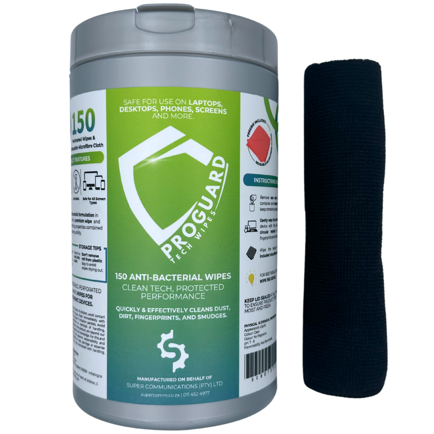 ProGuard Anti-Bacterial Device Cleaning Wipes + Reusable Microfibre Cloth