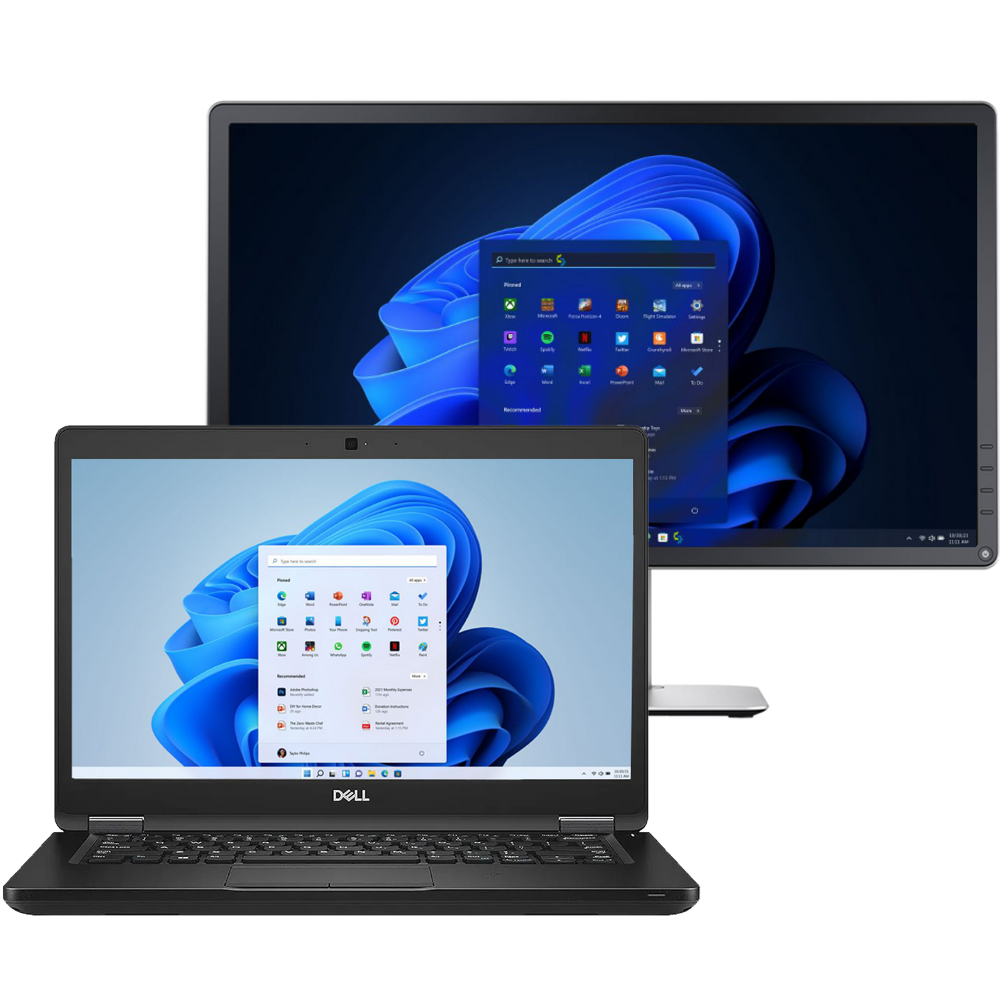 Dell Laptops - Refurbished Dell Latitude 5490 Intel i7, 8th Gen Laptop with Win 11 Pro, 16GB Ram + 19" Monitor