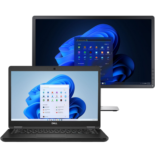 Dell Laptops - Refurbished Dell Latitude 5490 Intel i7, 8th Gen Laptop with Win 11 Pro, 16GB Ram + 19" Monitor