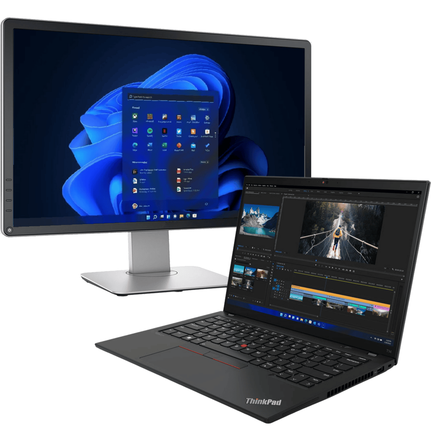 Lenovo Laptops - Refurbished Lenovo ThinkPad T14 Ryzen 5 Pro Laptop with 16GB Ram + 20" Monitor