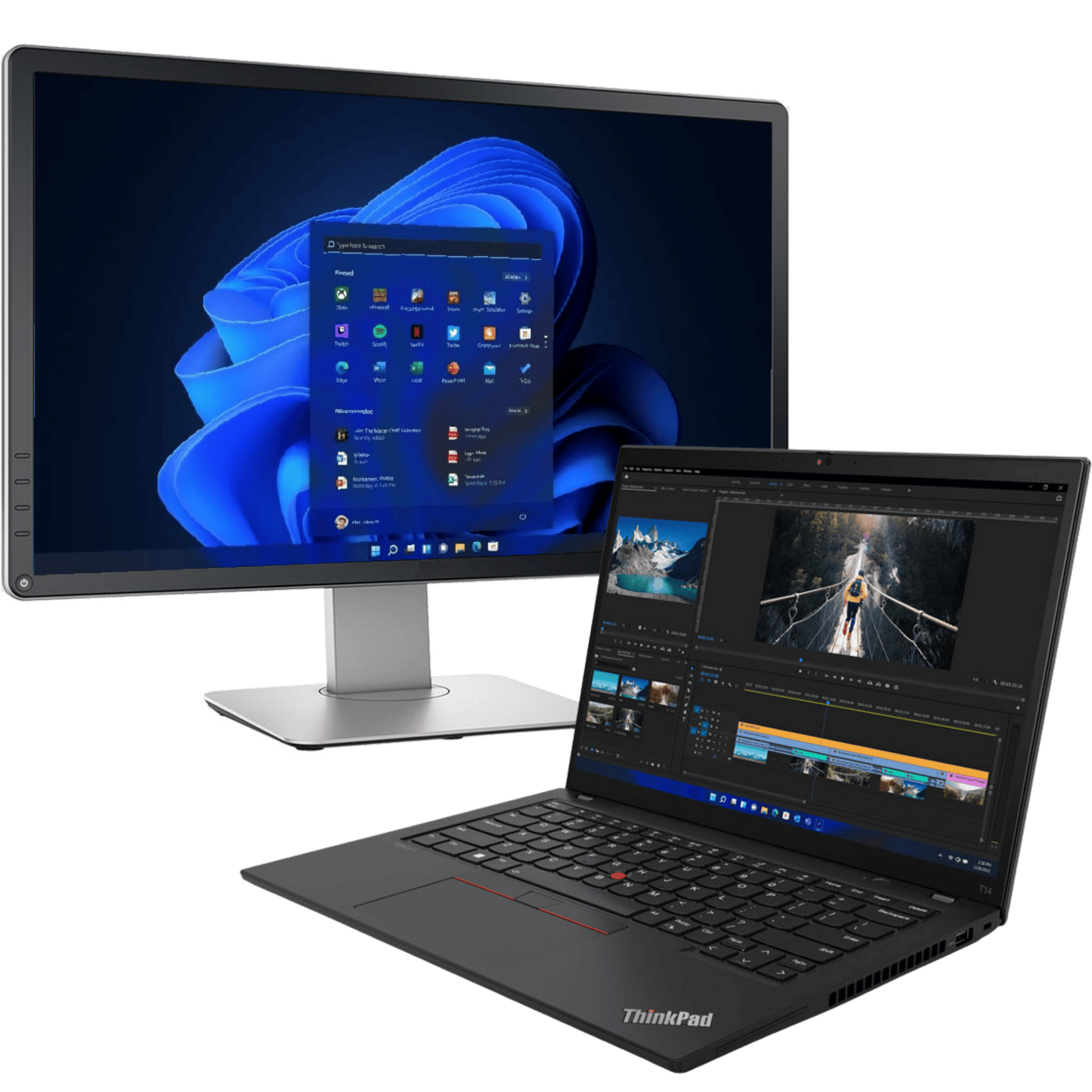 Lenovo Laptops - Refurbished Lenovo ThinkPad T14 Ryzen 5 Pro Laptop with 16GB Ram + 20" Monitor